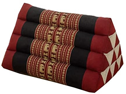 Thailand-Dreieckskissen, Kapok-Füllung, Lesematratze mit Baumwollbezug, abgewinkeltes Stützkissen für die Bettrückenlehne für Meditaiton-Dehnung, 3 Farben (Farbe: Schwarz + Rot, Größe: 55 x 40 x 40