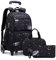 FEEIMOL Schulrucksack Jungen Teenager Trolley Schulranzen Jungen Schultasche Koffer Rucksack mit Rollen, 3-teiliges Schultaschen-Sets mit Lunch Tasche und Federmäppchen (Schwarzer Sternenhimmel)