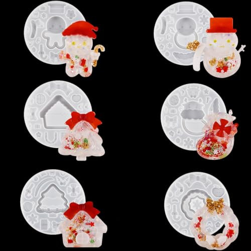 DIYBravo 6Pcs Christmas Resin Silicone Moulds, Resin Shaker Mould, UV Epoxy Casting Moulds, Crystal Jewelry Mould, for Key Chain Pendent, Car & Tree Ornament Decoration, DIY Gift