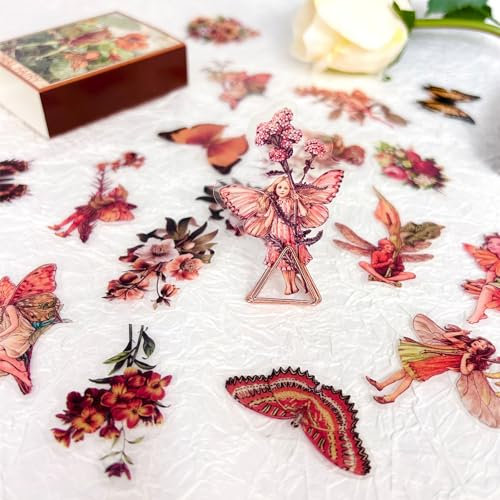 Scrapbooking Stickers Set 160pcs Scrapbook Zubehör Aufkleber Mädchen Vintage Stickers Aesthetic Blumen,Schmetterlinge,Feen Sticker für Fotoalbum,Scrapbooking,Calendar,DIY Art,Laptop (fairy)