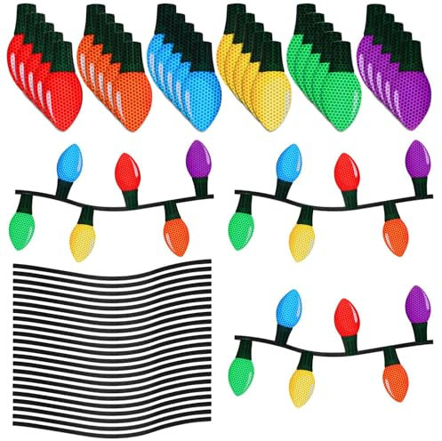 96 Pzs Imanes de Navidad para Coche, 48 Imanes de Bombilla Reflectante con 48 Imanes en Forma de Línea Decoraciones Magnéticas para Coche Imanes para Nevera Navidad para Coche Buzón Garaje