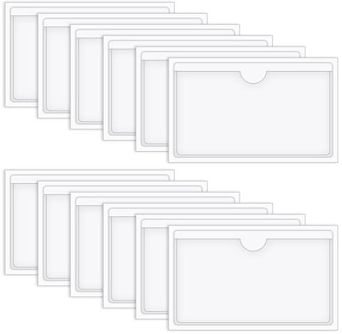 Vicloon Visitenkartentaschen Kleben, 12 Stück Visitenkartentaschen Selbstklebend Transparent, 6 * 10cm, Etikettenhalter Selbstklebend, Obere Öffnung, Büro Organisieren und Sortieren