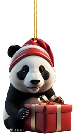 Niedlicher Weihnachtspanda und Weihnachtskugeln Anhänger Acryl 2D Panda-Kugeln Weihnachtsanhänger Christbaumschmuck Weihnachtsbaum Cartoon-Panda Ornament Weihnachtsdeko zum Aufhängen (I, OneSize)