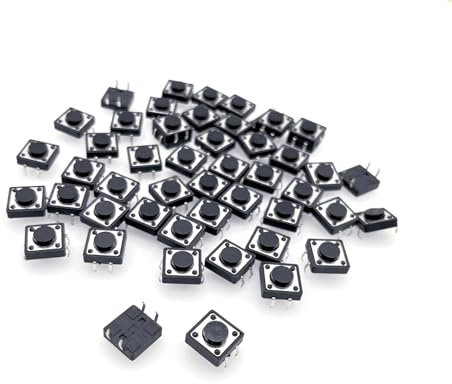 JZK 50 piezas 4 pin 4 pines 12mm mini interruptor de botón táctil, interruptor momentáneo micro del tacto, interruptor de montaje PCB, interruptor de botón momentáneo del panel pequeño