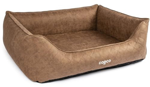 CopcoPet Hundebett Hugo Orthopädisch Velourlederoptik Braun L/XL 100 x 80 cm – Visco-Hundematratze mit abziehbarem Bezug – rutschfest, pflegeleicht – Für mittelgroße Hunde, gelenkschonend, formstabil