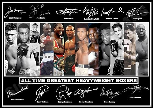 SIGNED BY THE STARS Kunstdruck mit Autogramm von All Time Greatest Heavyweight Boxers, Motiv: Boxing Muhammad Ali, Mike Tyson etc. (A4, 29,7 x 21 cm)