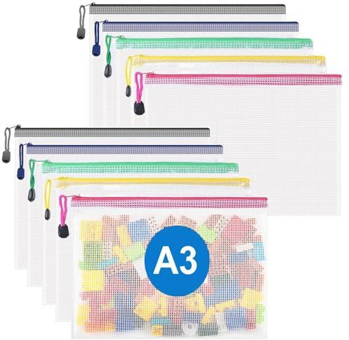 A3 Plastic Zip Wallets - 10PCS A3 Zip Lock Bags Plastic Document Folders Mesh Zipper File Bags Waterproof Travel Storage Pouch for School Office Supplies, Puzzles, Board Games & Craft Projects