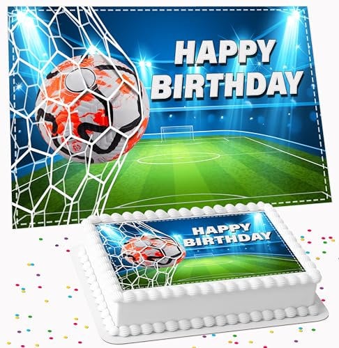 Football Pitch Ball Rectangle Happy Birthday A4 Sized Edible Icing Cake Topper Decoration (27cms x 20cms / 11 inch x 8 inch)