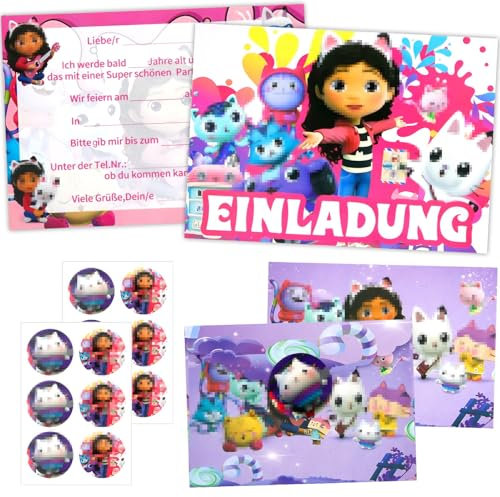ZORTORZ 12 Einladungskarten Kindergeburtstag Mädchen+Umschläge+Aufkleber,Einladungskarten Geburtstag Deutsch,Einladungskarten zum Kindergeburtstag,für Geburtstag,Themenparty,Festliche Feste,Geschenke