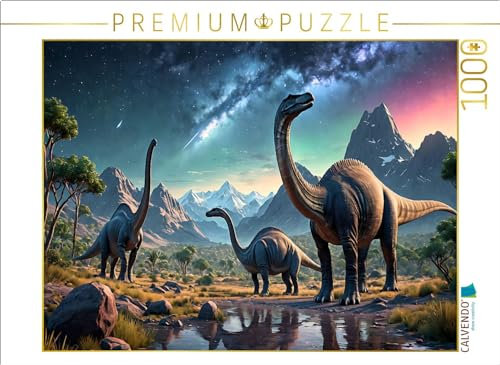 CALVENDO Puzzle Dinosaurier unter urzeitlichem Sternenhimmel | 1000 Teile Lege-Größe 64 x 48 cm Foto-Puzzle für glückliche Stunden
