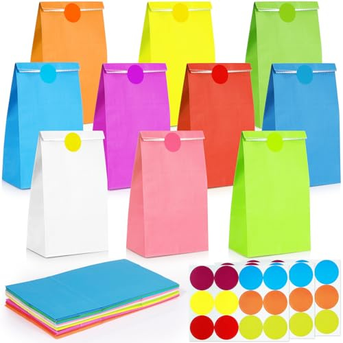 30 Stück Bunte Geschenktüten mit 36 Aufkleber, Papiertüten Klein Bunt Tüten Kindergeburtstag Geburtstagstüten Mitgebsel Kinder für Hochzeit, Giveaways, Party, Feiern, DIY, 10 Farben