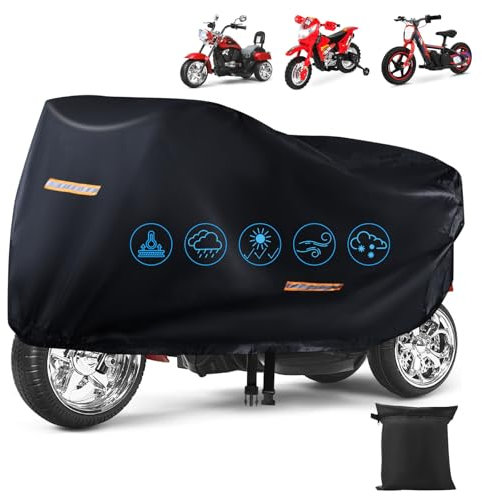 Car Toy Cover,Heavy Duty 420D Oxford Fabric Kids Ride-On Toy 3 Wheels Car Cover Waterproof,Universal Covers for Kids Electric Vehicle,Anti-UV,with Waterproof Strip,3 Reflective Strips,Windproof Buckle