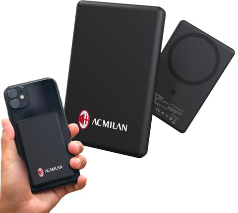 Powerbank Ac Milan Wireless MagSafe 5000 mAh – kompatibel mit Apple und Android, kabelloses Schnellladen und über Typ-C-Kabel – Kabel im Lieferumfang enthalten