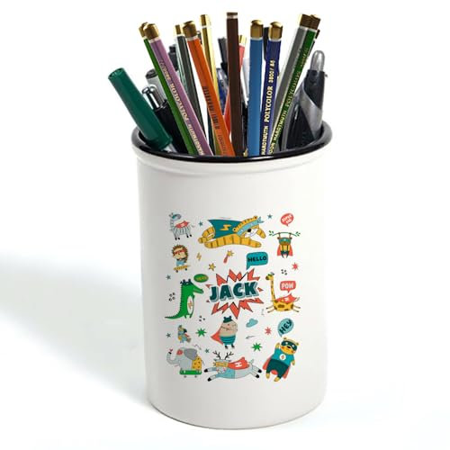 Personalised Superhero Animal Adventure Pattern, Gift for Kids, Perfect For Back To School, Pencil Pot, Brushes Holder, Stuff Storage Pot.