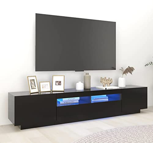 IKAYAA TV-Schrank mit LED-Leuchten Schwarz 200x35x40 cm, Fernseher Schrank, Fernsehkommode, TV Sideboard Wohnzimmer, Fernsehschrank