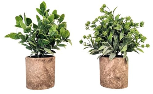 HOMEVID Plantas Artificiales Decorativas con Maceta para Interiores Plantas de Plástico para el Hogar Pack 2 Unidades Escritorio Salón Cocina Baño Dormitorio Oficina