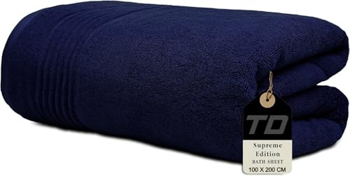 Textile Do Luxury Super Jumbo Bath Sheet (100 x 200 cm-700 GSM) 100% Egyptian Cotton Extra Lage Bath Sheet Towels (Cotton, Navy Blue)