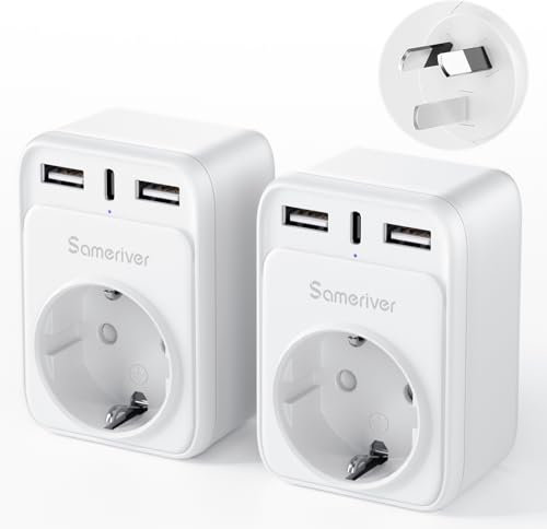 Adattatore da viaggio Australia, spina Germania, adattatore da viaggio, con 2 USB 1USB C (3A), adattatore per presa di corrente tipo I, per Nuova Zelanda, Australia, Cina, Argentina