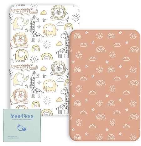 Yoofoss 2-pk Baby Spannbettlaken Spannbetttücher 50x90cm (Tierwelt) | Hautfreundliches & Atmungsaktives Mikrofasergewebe, Matratzenschoner Laken für Moseskorb, Babybett und Beistellbett