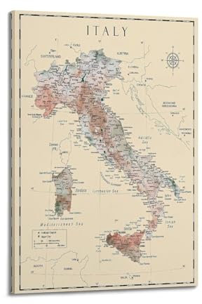 Poster mit europäischer Karte im Vintage-Stil, Italien-Poster, dekorative Malerei, Leinwand, Wandposter und Kunstdruck, moderne Familienschlafzimmer-Dekoration, Poster, 40 x 60 cm