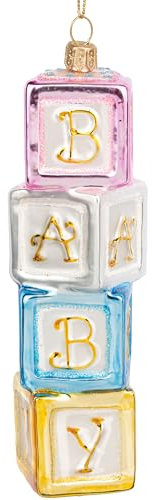 SIKORA Baby Blocks besondere Weihnachtskugel Glas Christbaumschmuck Deko Figur Weihnachten Anhänger Ornament - Premium Line - BS800