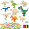 BOFUNX 9 Stücke Dinosaurier Holz Bastelset für Kinder + 50pcs Dinosaurier Tattoo Kinder Dinosaurier Bastelset DIY Dino Holzbastelsets für Jungen Mädchen Geburtstag Geschenk