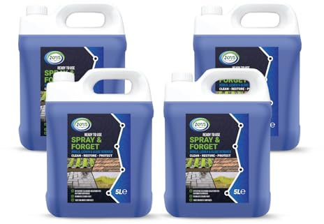JOVS Spray and Forget 4x 5L Mould, Lichen, Algae & Moss Remover - Powerful Outdoor Surface Cleaner for Patios, Decking, Driveways, Walls, Fences and Rooftops 20L