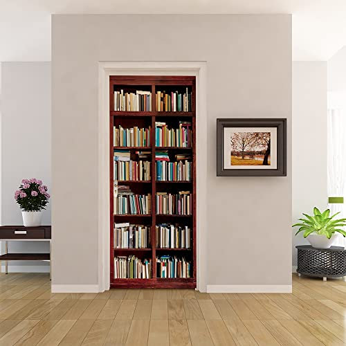 Trompe l'oeil Adesivi per Porte Carta Parati Porta Sticker Murale Poster Adesivi per Porte Interne Autoadesiva Impermeabile Fotomurali Wallpaper Decorazione da Parete 95x215 Libreria