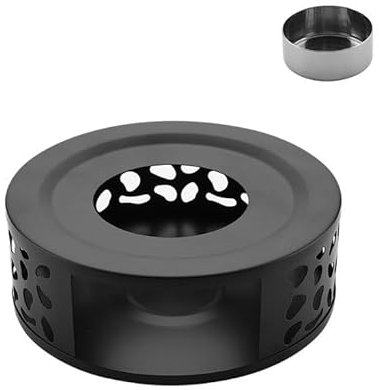 JRSHIRLEYLTD Stövchen für Teekanne, Teewärmer aus Edelstahl, Schwarz, Modell FDGDV99654, Teelicht Warmhalter, Kaffeewärmer, mit 1 Stück Holzpalette