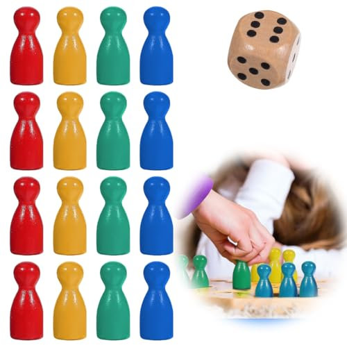 OUDQFCJ 16 PC Figure Gioco, Figure Gioco in Legno, Dado in Legno Figure Gioco, Pupazzi in Legno Figure Gioco, Set Birilli, Birilli Halma in Legno, Birilli Bottiglia (Colorati)