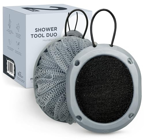 MainBasics Shower Tool Duo 2-in-1 Shower Loofah Sponge, 2 Pack, Skyway