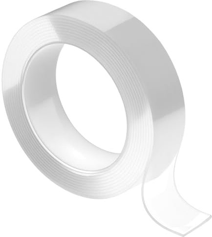 QWORK® Cinta adhesiva doble cara, 3M x 3CM x 2MM transparente y reutilizable nano cinta adhesiva, cinta lavable