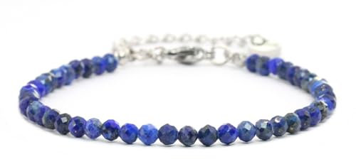 Echtes Lapislazuli Edelstein Armband mit facettierten 4mm Perlen - Länge verstellbar - Heilstein Schutzstein Edelsteinarmband Glücksbringer Talisman Geschenk (Lapislazuli, 16-21CM S)