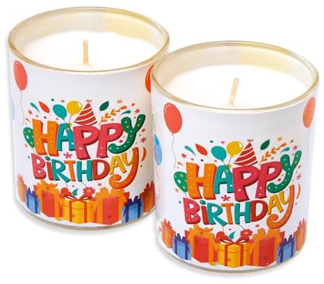 Candelo Set di 2 candele di compleanno di alta qualità – Candela Happy Birthday – 8 x 7 cm – durata 30 ore – portacandela antivento senza profumo compleanno – candela di vetro – decorazione per il