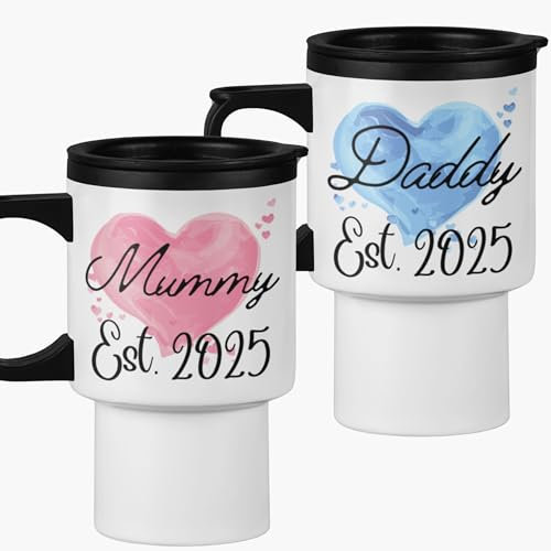 New Mum and Dad Travel Mug Set of 2 Travel Mugs Mummy Daddy Est 2025