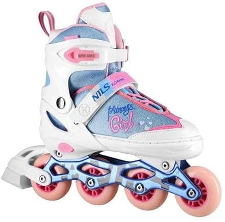NILS Extreme Princess Inline-Skates, Verstellbare Rollschuhe für Jugendliche und Erwachsene, Weiß-Blau-Rosa