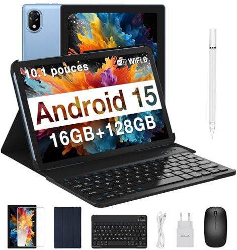 DOOGEE U10 (2025) Tablette Android 15, Tablette 10 Pouces 16Go RAM+128Go ROM(2To TF), GMS Tablette Tactile, WiFi 6, Widevine L1, 5060mAh, BT 5.0, 2 en 1 Tablette avec Clavier Souris- Bleu