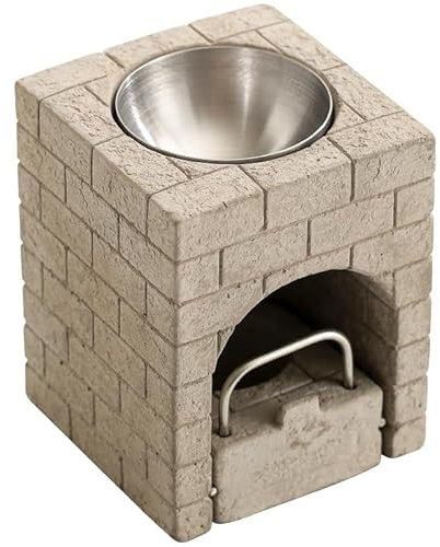 Duftlampe Stein Ziegel Design | Aroma-Ölbrenner mit Kerzenhalter & Metallschale | Aromatherapie Öldiffuser für Teelicht | Rustikale Kamin Optik für Ätherische Öle