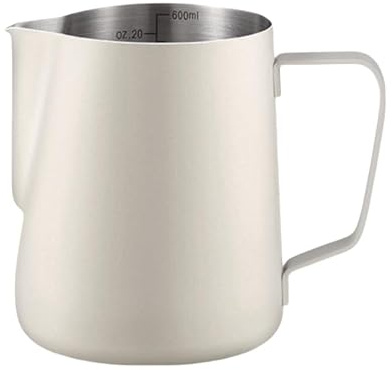 JADAYA Milchkännchen 600ml, Milchkanne Edelstahl mit Barista- Messmarkierungen & Ergonomischem Griff, Spitzendes Design – Ideal für barista, Cappuccino, Latte Art & Espresso (Beige, 600 ml)