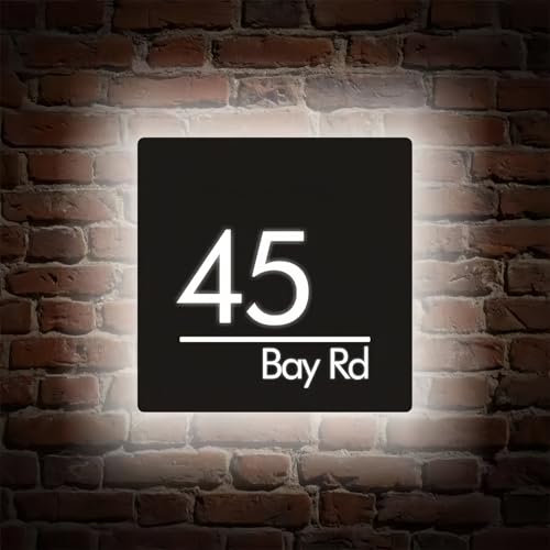 MEIEG Custom Acrylic Backlit LED House Sign, Illuminated Doors Plate with Number and Address, Personalized Street Name House Sign Plaques 11.8 X 11.8 Inch