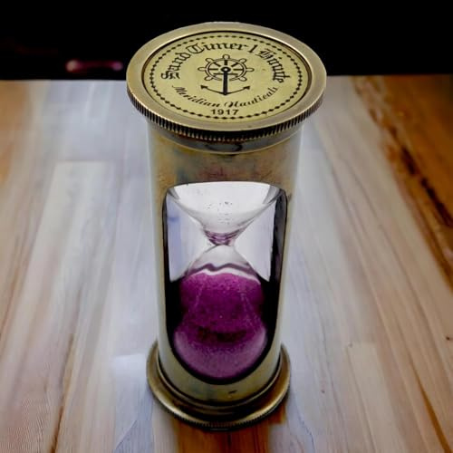 Meridian NauticalsSanduhr aus antikem Messing, nautisches Sandglas mit violettem Sand, Vintage-Sanduhr, maritime Schreibtisch-Timer für Büro, Zuhause und als Geschenk