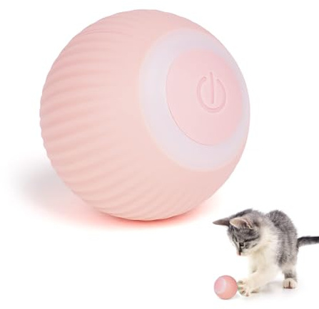 Adiwo Balle Chat avec LED Lumières, Balle Chat Automatique, Jouet Balles Interactif pour Chats, Balles Électrique d'intérieur pour Chats, 360° Auto-Rotative, USB Charg pour Chatons Chiots Jeux(Rose)
