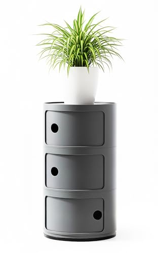 Curvaso 3 Tier Round Storage Unit | Grey Freestanding Shelving Cabinet | Slim Organiser for Bathroom, Kitchen & Office