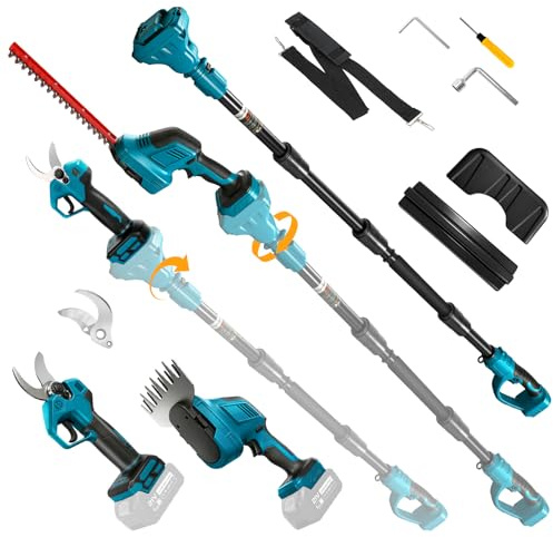 6-in-1 Teleskop Heckenschere & Astschere für Makita 18V Akkus(ohne Akku) | Roadtime Schwenkbarer Stab Hedge Trimmer,Bürstenloser Motor für Grasschere Astschneider für Garten, Bäume,Sträucher
