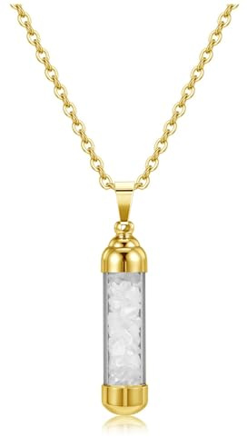 JSDDE Pendentif urne en verre à remplir - Collier avec pendentif urne en cristal de roche pour cendres - Bijou commémoratif pour homme et femme
