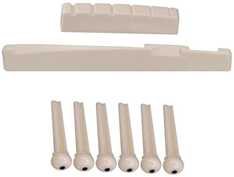 Left Handed Acoustic Guitar Bridge Pins, Saddle & Nut Set - White ABS Plastic Replacement Parts