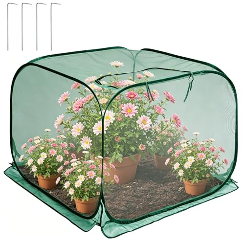 90 x 90 x 80 cm Pop Up Garden Mesh Plant Cover, Garden Insect Netting with 4Detachable Stakes, Insect Netting for Vegetables for Anti Birds,Insects,Protect Blueberry Strawberry Tomatoes vegetables