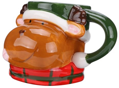 OHPHCALL Tazza in Ceramica Natalizia a Forma di Renna Creativa, per Ufficio e Caffè Colore Assortito e Design Particolare di Natale