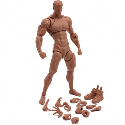 Uanqfegy Action Figure Maschile in Scala 1/12 Corpo Vuoto Super Articolato Muscoloso Pelle Scura - Action Figure Flessibile da 6 Pollici con Accessori Completi per Collezionista