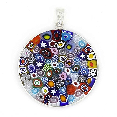 Grand Pendentif Millefiori Multicolore dans Un Cadre argenté 32 mm